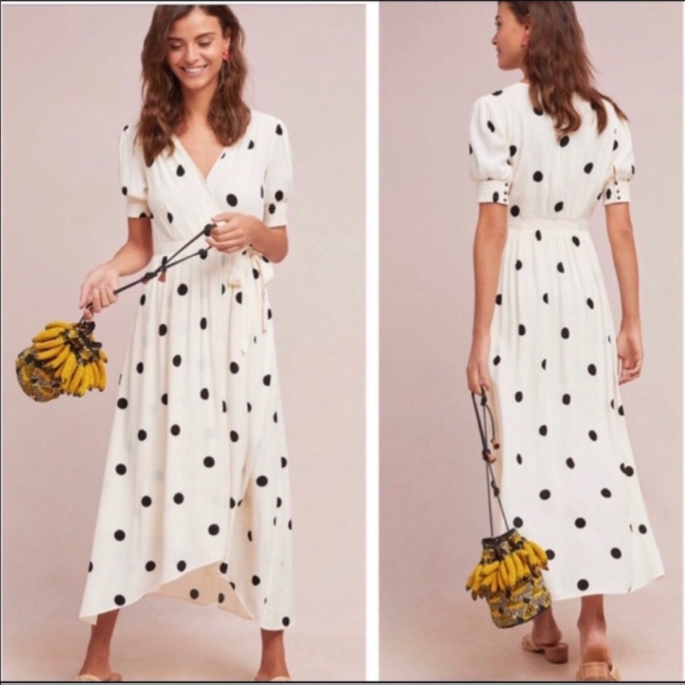 Anthropologie Maeve Breanna Maxi Side-Tie Wrap Polka Dot dress